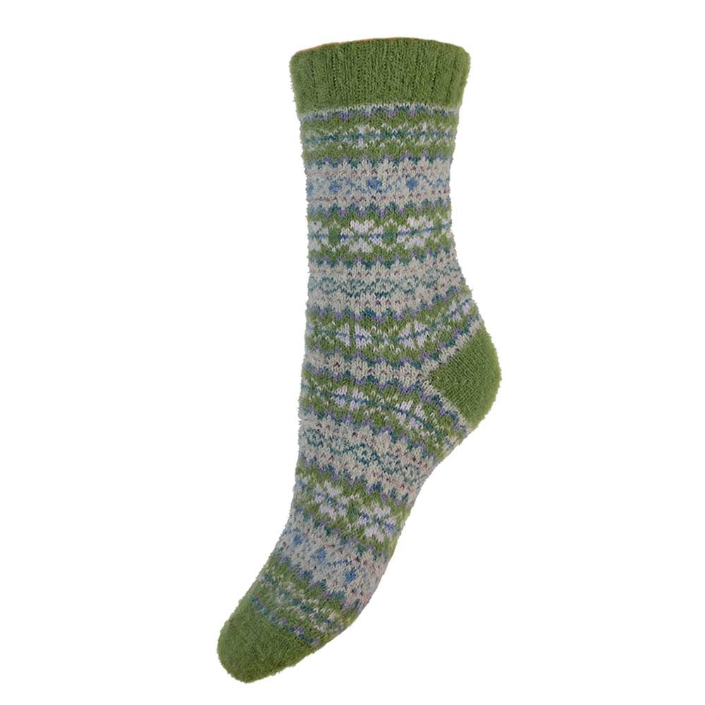 WS606 Green, blue and grey Scandi patterned soft Wool Blend socks ...